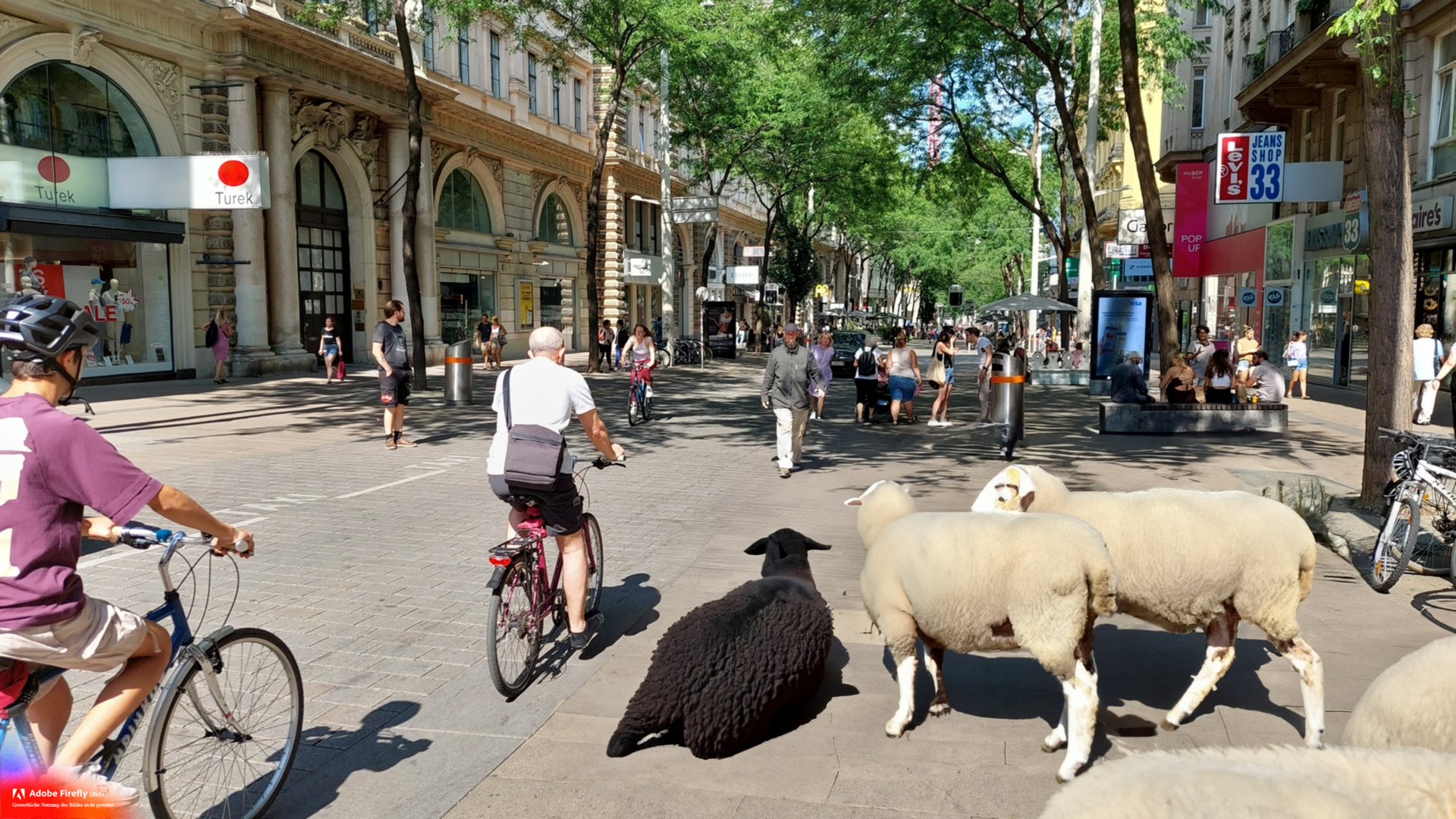 Viele weiße Schafe auf der Mahü